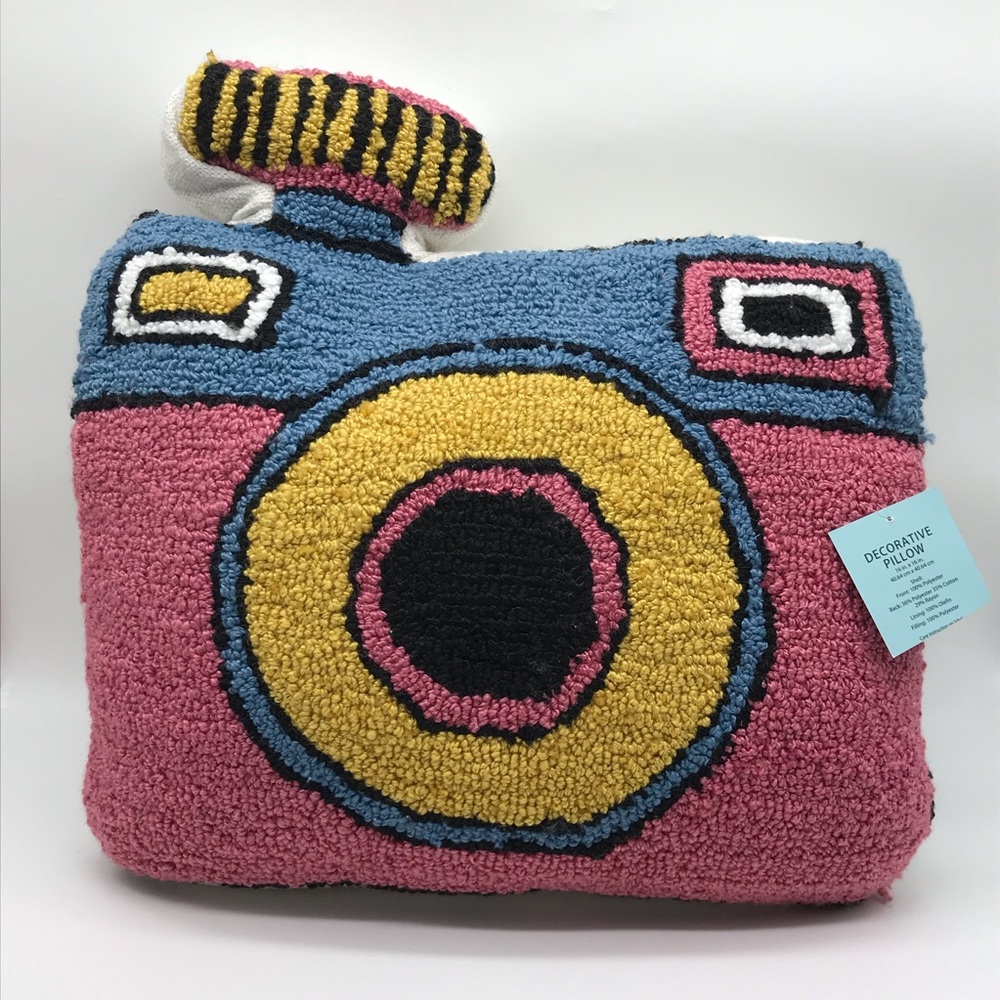 NWT LYKKE Decor Decorative Throw Pillow Pink Camera Tufted Textured Pillow